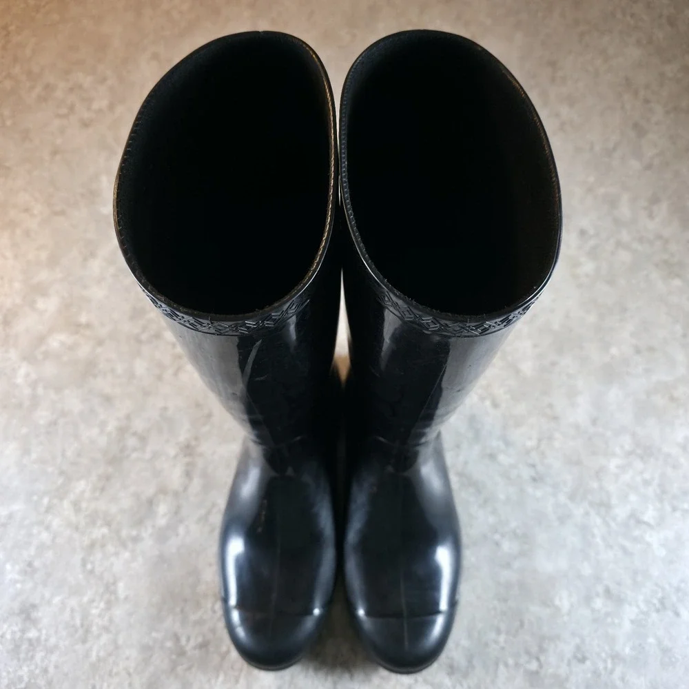 UGG Shaye Rain Boots Size 7 Shiny Black Tall‎ Waterproof Lined